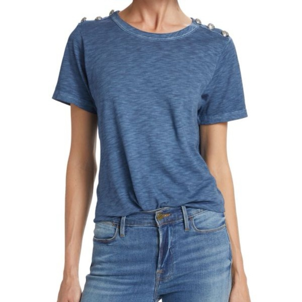 Veronica Beard Carla Epaulette T-Shirt in Lagoon Blue